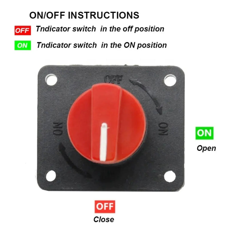 Car battery disconnect ON/OFF indicator switch with red knob and OFF/ON markings