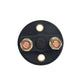 Circular rotary battery disconnect switch cover with three metal terminals and two indicator holes