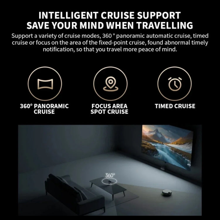 Xiaomi smart camera 360° cruise mode shown on home living room screen
