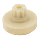 Power window regulator gear: tan plastic disc gear with center splined shaft