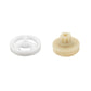 Power window regulator gear kit: white spur gear and tan disc gear with center shaft