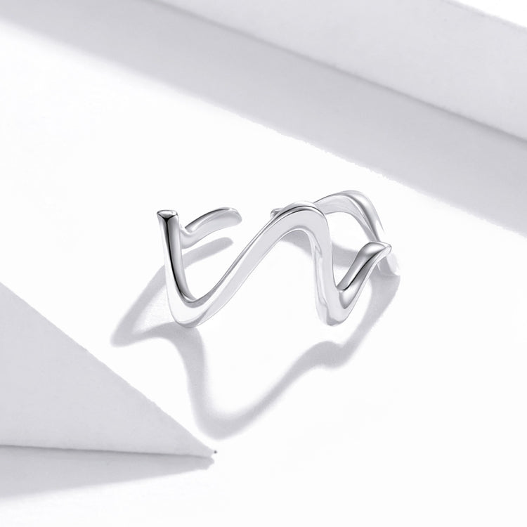 Sterling silver wavy curve ring with open oval center