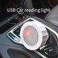 USB car LED reading light, white housing with round LED diffuser on car console