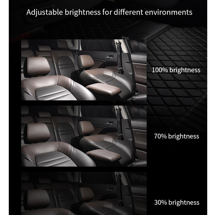 USB car LED reading light brightness levels shown on car seats