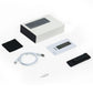 Magnetic recorder accessory set with cable, case, and mounting clip pieces in black and white.