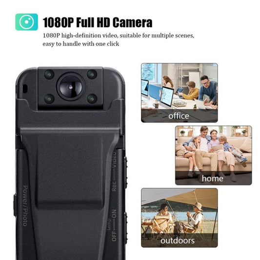 Black night vision video recorder front view with wide lens and side controls