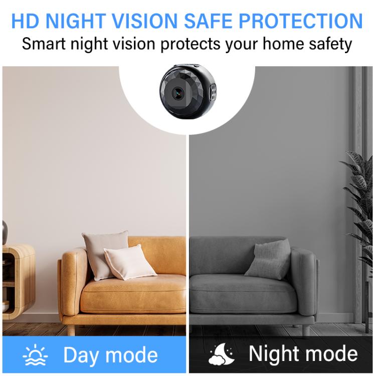 Black mini night vision security camera mounted under a ceiling