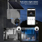 White solar security camera mounted on a wall with black lens cluster and solar panel