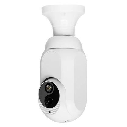 White bulb-style WiFi security camera with dual-lens front module