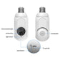 White bulb-style WiFi security camera with lens, infrared light, speaker, reset, TF card slot