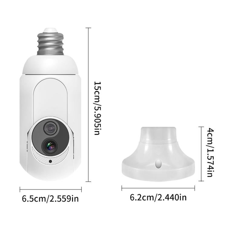 White bulb-style WiFi security camera with front lens and included mounting cap