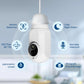 White bulb WiFi camera with dual lenses and night vision/intercom icons