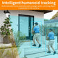 White bulb security camera with dual lenses and human tracking overlay
