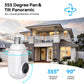 White bulb camera showing 355° pan and 90° tilt rotation graphics