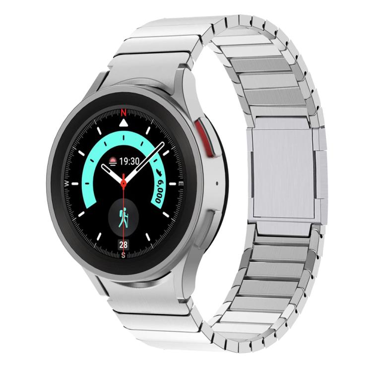 Silver stainless steel magnetic watch band shown from the front