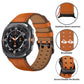 Orange leather watch band with double-pin buckle, perforations and stainless steel connectors