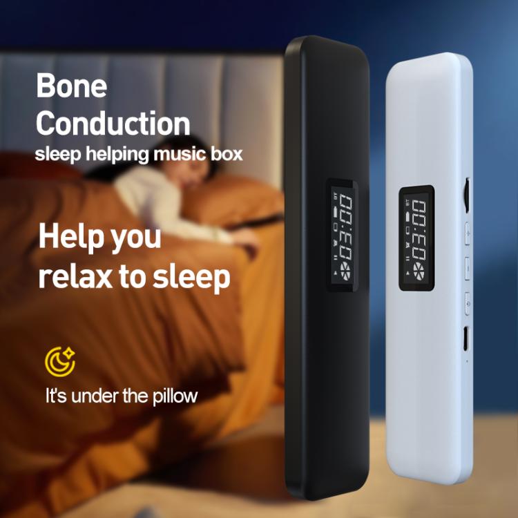 Pair of bone conduction sleep speakers in black and white, each with digital display
