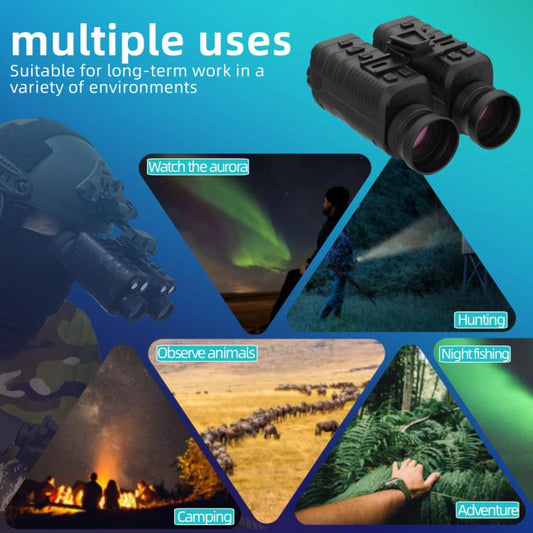 Black outdoor night vision binocular-style monocular with dual objective lenses.