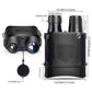 Black digital night vision binocular with dual eyepieces and hanging mount, size diagram