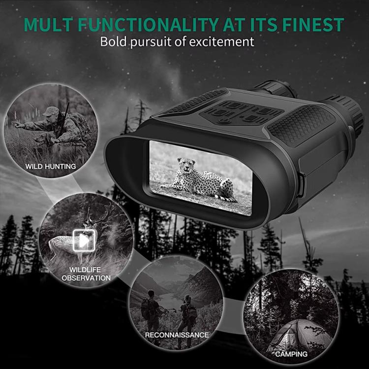 Black night vision binocular with built-in display showing animal image, front view