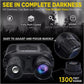 Black night vision binocular with objective lenses and focus wheel, front close-up