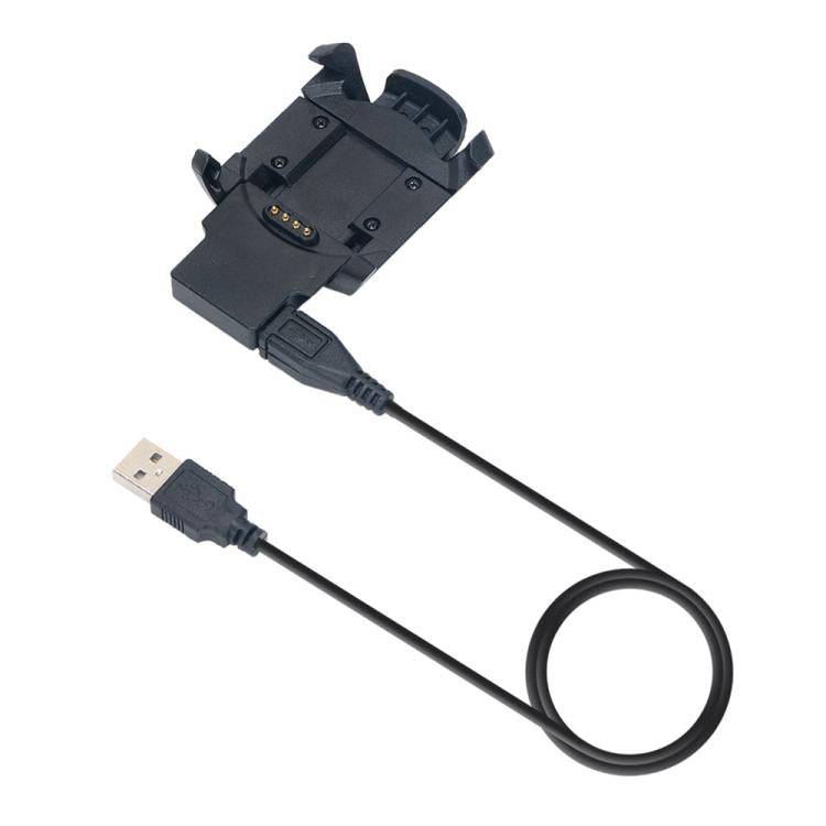 Charging base with four gold contacts and a USB-A cable