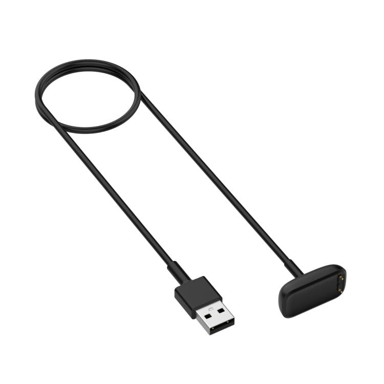 Black Fitbit charging cable with USB-A plug and magnetic watch connector