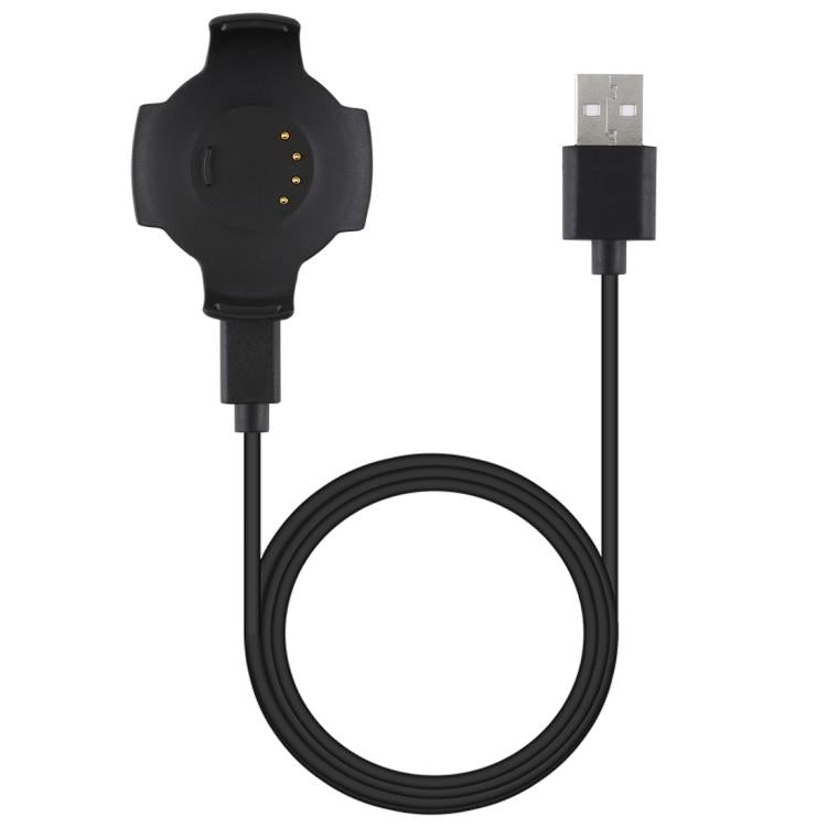 Black smartwatch charging cradle cable with USB-A plug and four charging contacts