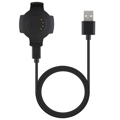 Black smartwatch charging cradle cable with USB-A plug and four charging contacts