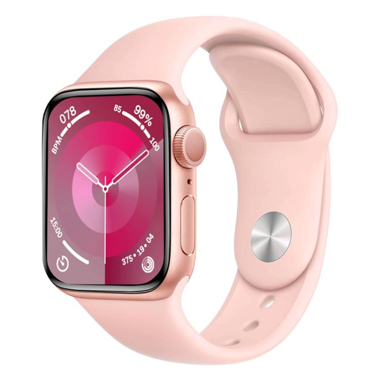 Light pink silicone sports watch band fitted to a smartwatch