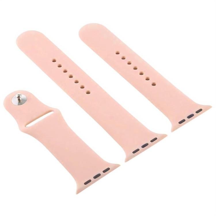 Light pink silicone watch band in two pieces, with adjustment holes and metal pin