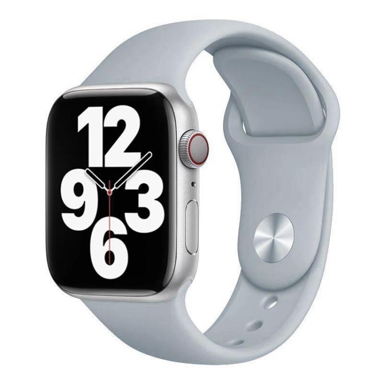 Light gray silicone sports watch band fitted to a smartwatch