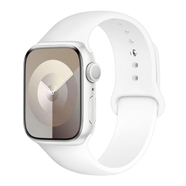 White watch band with a buckle-style loop and adjustable sizing holes