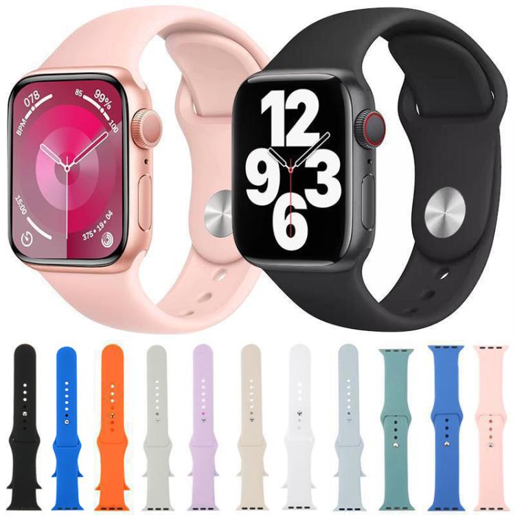 Silicone watch bands in pink and black, with a range of color options shown below