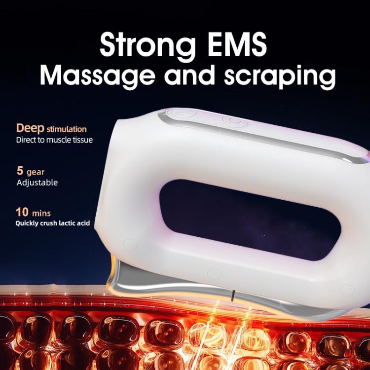 White electric EMS massage blade with contoured housing and side buttons