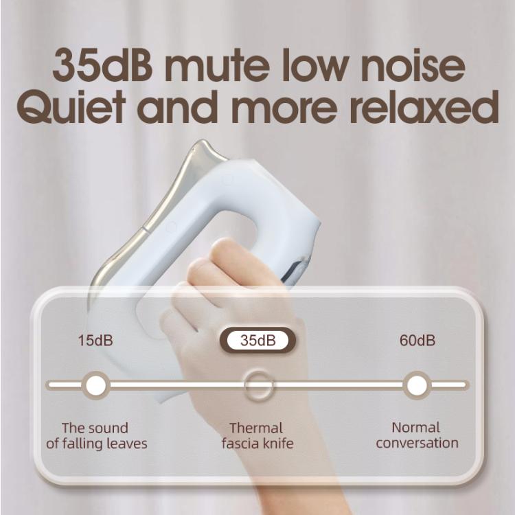 White quiet electric fascia massage tool with control surface and open frame