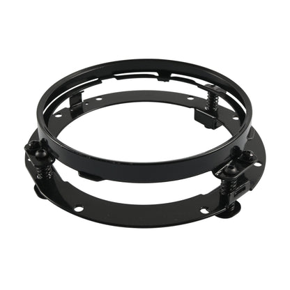 Black 7-inch round headlight mounting bracket ring with spring clamps