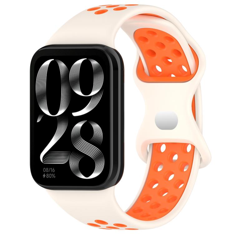 White silicone watch band with orange perforated inner side and buckle