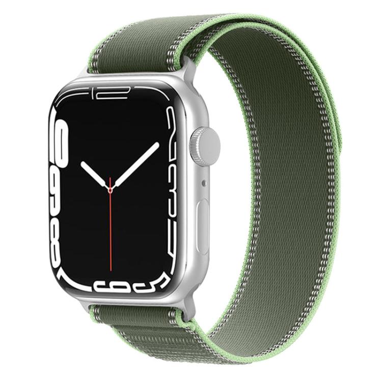 Green dual-section nylon loop watch band with light stitched edges