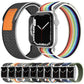 Assorted dual-section nylon loop watch bands shown on watches and as a color range