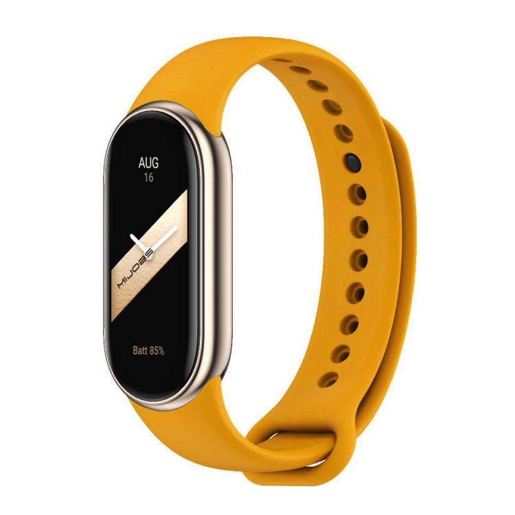 Orange silicone watch band with adjustment holes and metal buckle