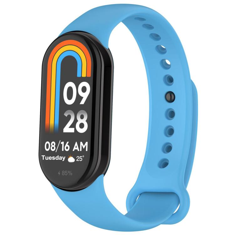 Sky blue silicone smart band strap with adjustable holes and loop closure