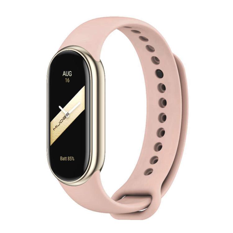 Pale pink silicone smart band strap with adjustable holes and loop closure