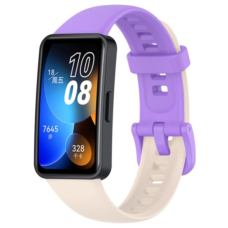 Two-tone purple and cream silicone watch band with smartwatch