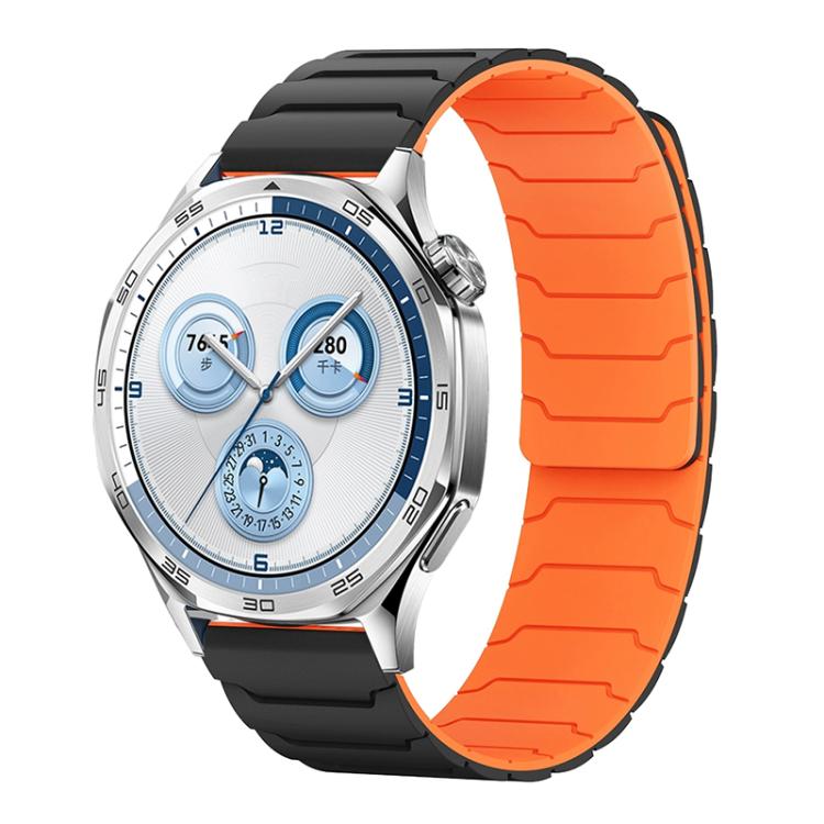 Black silicone magnetic watch band with bright orange inner surface