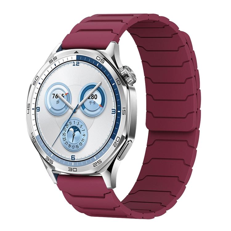 Wine red silicone magnetic watch band with segmented links