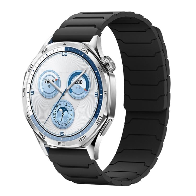 xDfind magnetic silicone watch band in black on a silver watch