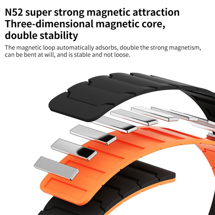 xDfind black and orange silicone watch band with magnetic components displayed