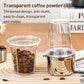 Transparent coffee powder dosing cups with thick clear walls and round open tops