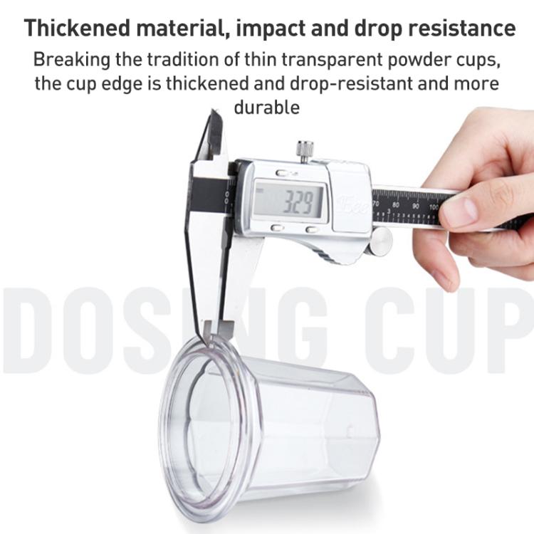 Thickened clear dosing cup with lid/cover open, measured drop-resistant design